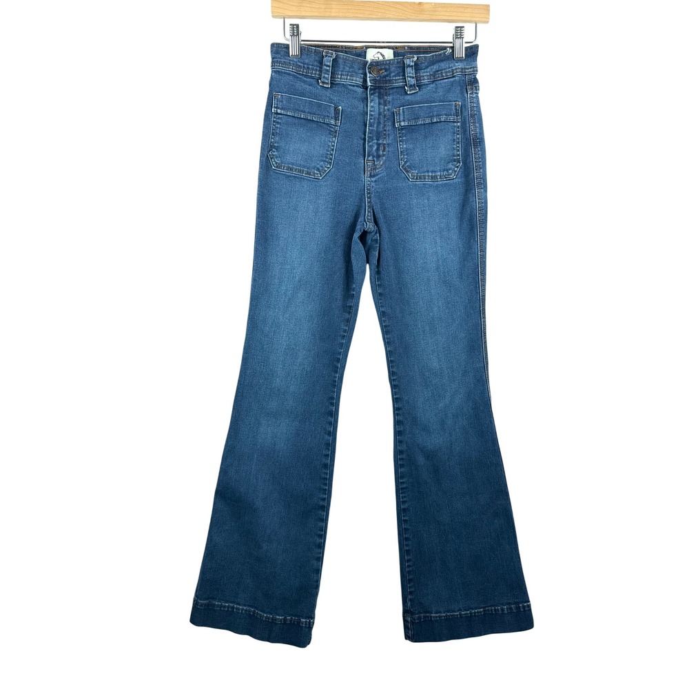 VTG Jordache Flare Jeans 27 Blue High Rise Patch Pocket Retro 70s Y2K